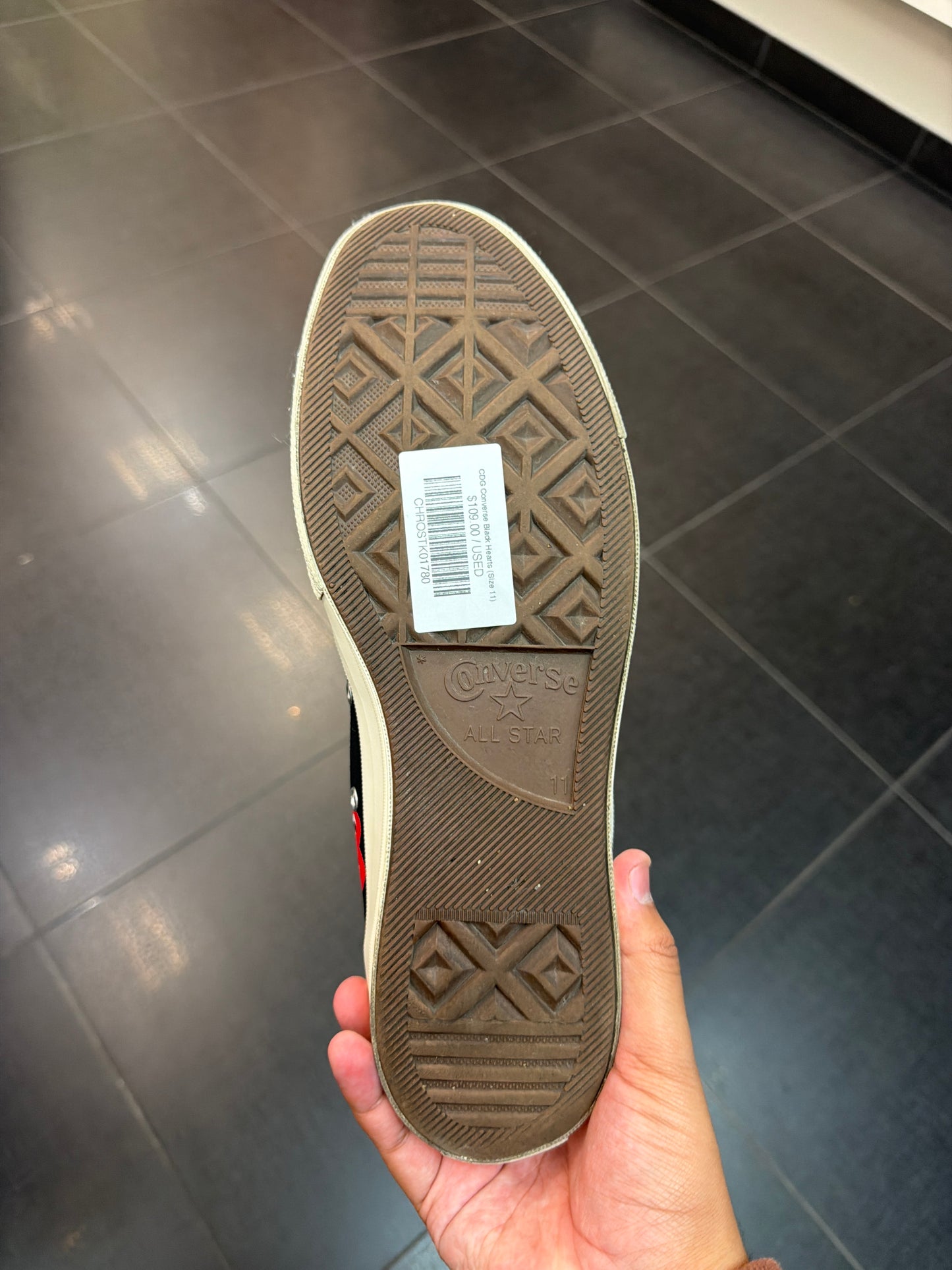 CDG Converse Black Hearts (Size 11)