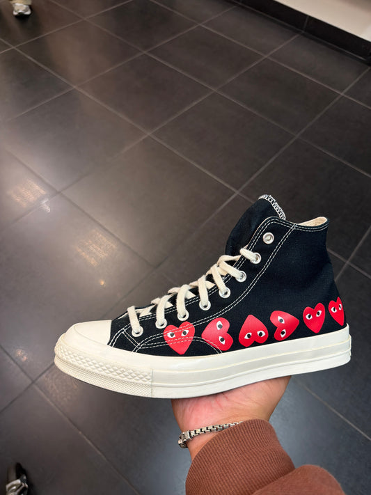 CDG Converse Black Hearts (Size 10)